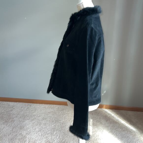 Yvonne Le Marie Black Suede Leather Jacket with Rabbit Fur Trim. Size 12 - Picture 3 of 13